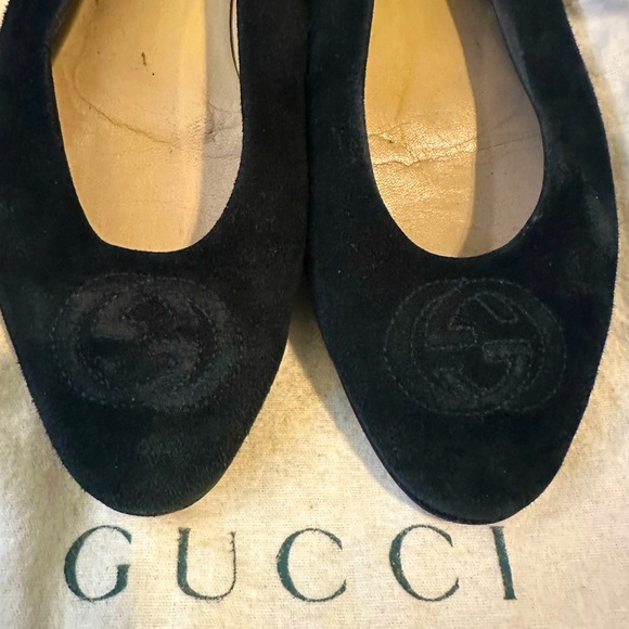 AUTHENTIC Black Suede Monogram GUCCI Flats SIZE 7B - Picture 1 of 4